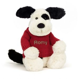 Bashful Black & Cream Puppy with Personalised Red Jumper Medium | DPFHZ4156