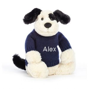 Bashful Black & Cream Puppy with Personalised Navy Jumper Medium | UFJPH5317