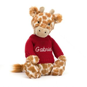 Bashful Giraffe with Personalised Red Jumper Medium | BNMED5324