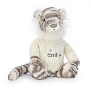 Bashful Snow Tiger with Personalised Cream Jumper Medium | ESABZ4165