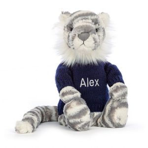 Bashful Snow Tiger with Personalised Navy Jumper Medium | JKDRM7126
