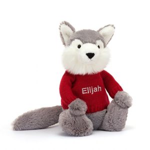 Bashful Wolf with Personalised Red Jumper Medium | ANZQY8410